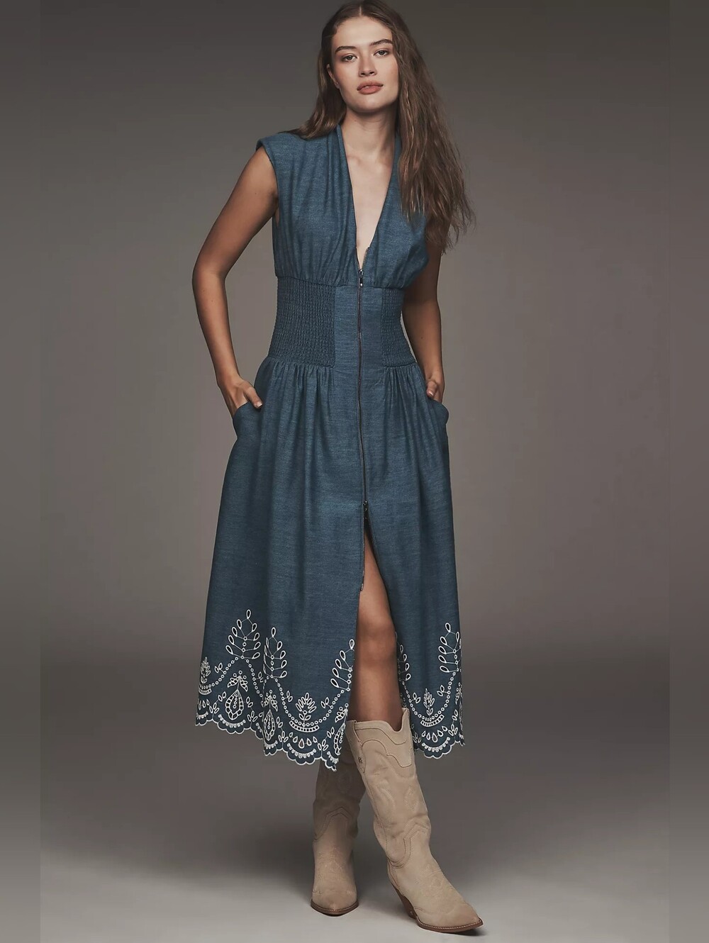 NWT Anthropologie Tommie Denim Eyelet Trim Dress Small